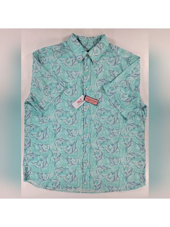 Vineyard Vines Other - NEW Vineyard Vines Marlin Print Blue Mist Classic Fit Whale Button Shirt Mens XL